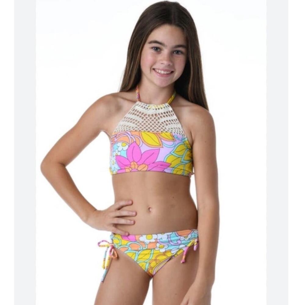 Hobie Crochet High Neck Halter Top & Side Tie Bottom Set Girls Size 14 
New